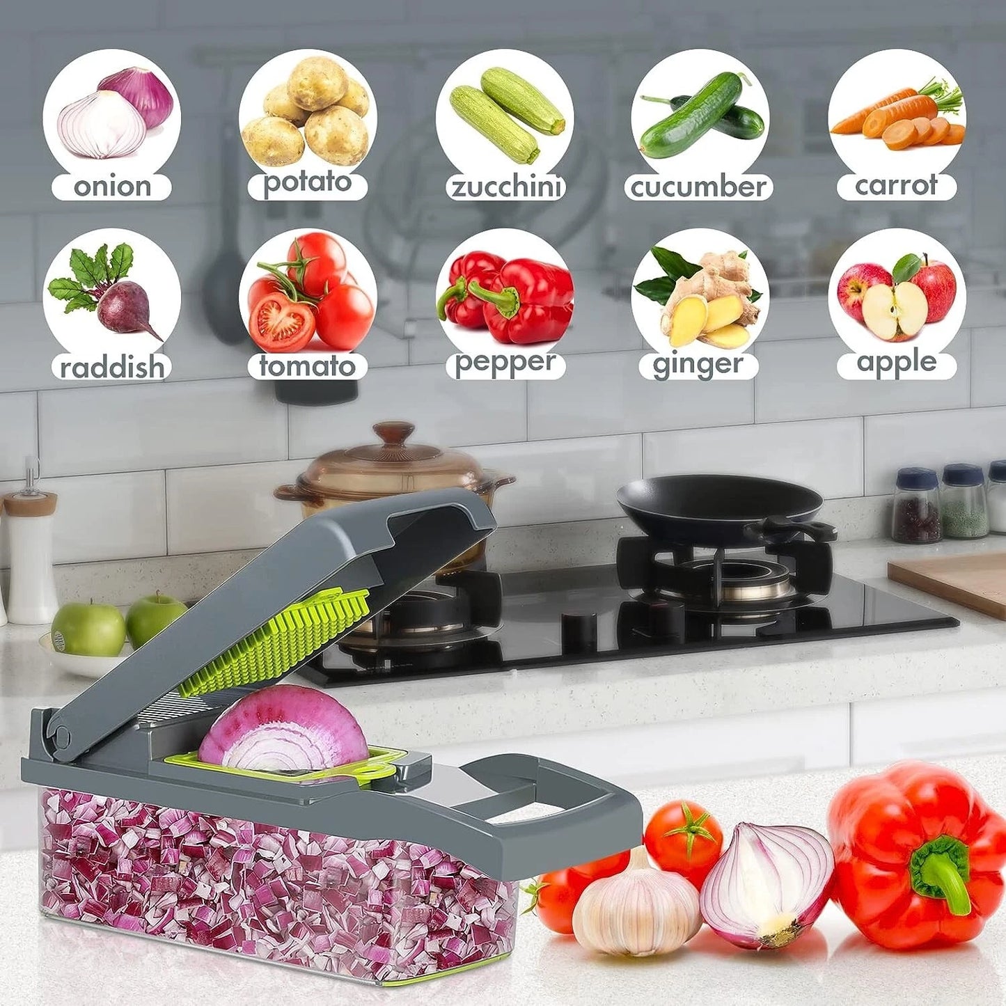 14-In-1 Vegetable Fruit Chopper Cutter Food Onion Veggie Dicer Slicer Kitchen